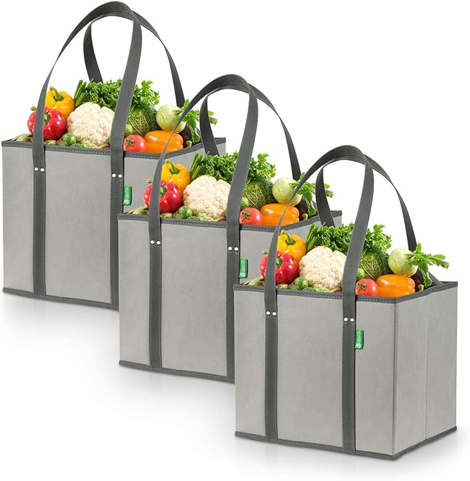 Creative Green Life Ultimate Shopping Bag 5-Pack – Reusable Grocery Box Bags (3) – Insulated Grocery Bags (2) – Premium Quality, Heavy Duty Tote Bag Set