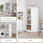 Prepac Elite 65" Tall Storage Cabinet with Panel Doors, Double Door Wood Kitchen Pantry, Dining Room Cupboard with 2 Adjustable and 1 Fixed Shelf, Free Standing Living Room Accent Cabinet, White