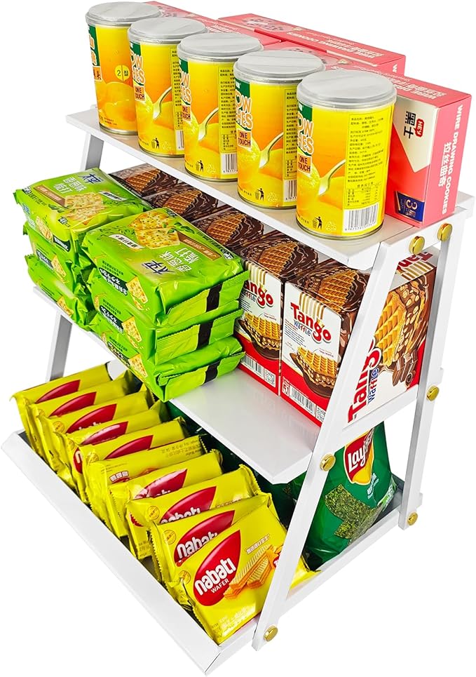 CozyNova 3 tier candy display - Snack holder with snack holder - Multi-functional counter snack and chip holder for stores - Cupcake display stand (White)