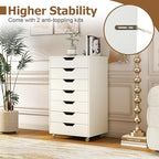 Giantex Drawers Cabinet Mobile Lateral Filing Organizer with 7 Drawers and Wheels Mobile Side Cabinet Chest for Home Office Storage Use 7-Drawer Dresser (19” x 16” x 34.5”, White)