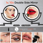 GURUN Wall Mounted Hardwired Makeup Mirror with 3 Tones LED Lights 10x Magnifying Mirror for Bathroom Bedroom 13" Extendable Arm Direct Wire Black Finish M1809DB(10x,Black)