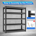 Garage Shelving Heavy Duty，Large Loads Adjustable Garage Storage Shelves, Metal Storage Racks and Shelving Units, Utility Rack Shelves,47.2”W x 18”D x 78”H, Black