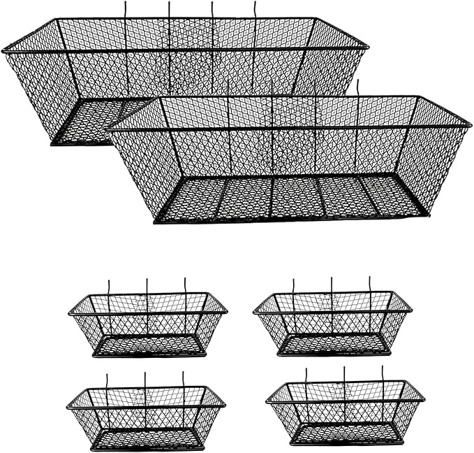 Pegboard Baskets Bins Set 6 Pack 2 Size Metal Pegboard Baskets Black Metal Wire Shelves Hooks for Organizing Various Tools Garage Workbench Kitchen Office Craft Room