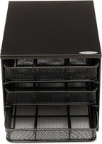 Safco Onyx Hospitality Organizer, 3 Drawers, For Snacks, Coffee Pods, Sugar Sweetener, Stirrer, Napkins and More, Steel Mesh, Black