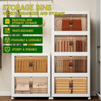 Storage Bins with Lids and Wheels, 199QT-99.5QT*2Tier Collapsible Bathroom Storage Cabinet with Clear Doors, Plastic Stackable Closet Organizers and Containers White