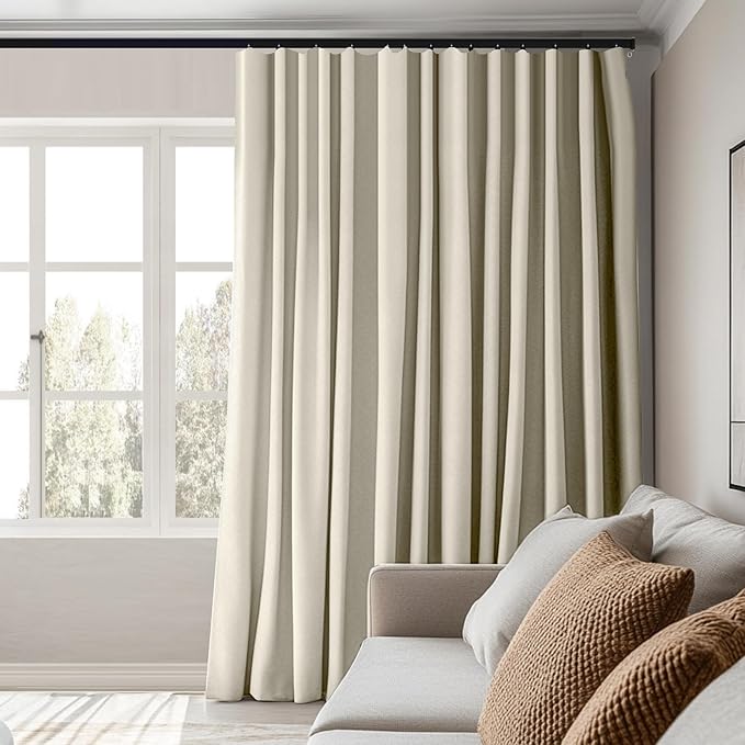 Room Divider Curtains Total Blackout Privacy Curtain Panel Room Thermal Insulated Noise Reduction Curtains for Bedroom Window Living Room Ceiling Track Curtain W 12.5 ft × H 7 ft Beige