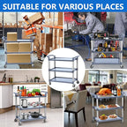 3-Tier Heavy Duty Utility Cart with Wheels, 43" Lx 21" W x 38" H, Durable Rolling Cart for Restaurant, Office, Kitchen, and Warehouse Use, Lockable 360° Swivel Casters Service Cart, Grey