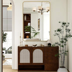 30 x 48 Inch Bathroom Mirror, Rounded Rectangular Vanity Mirror for Wall, Modern Mirror for Room Decor, Gold Framed Wall-Mounted Mirrors for Home Decor, Hangs Horizontally or Vertically