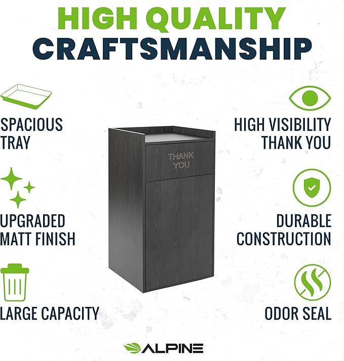 Alpine Industries Restaurant Trash Can Cabinet - Commercial Trash Can 40 Gallon, Garbage Receptacle Indoor with Tray Holder for Restaurants, Cafeterias (Espresso Black)