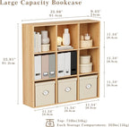 Wooden Storage Organizer with Closed Back Panel, 11in Cube Shelf Opening, Bookshelf, Display Shelf,Closet Cabinet for Home and Office (Natural Oak, 9-Cube 35.98L*9.45W*35.91H)