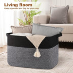 XXXL Supre Large Blanket Basket for Clothes, Towels, Pillows, 108L Cotton Rope Storage Basket for Living Room, Supre Large Woven Toy Storage for Kids, 25" x 16" x 16", Black