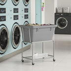 ELYKEN Laundry Cart with Wheels, Rolling Laundry Hamper with Removable Bag and Shelf, Metal Frame Laundry Basket with 4 Casters and 2 Brakes, Ideal for Bedroom, Bathroom, Laundry Room, Gray