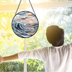 Stained Glass Window Hanging, Sunrise Waves Sun Catchers Diamond Glass Panel Hangings Abstract Suncatcher Decor for Birthday for Women, Men, Wife, Aunt, and Mom 7.8 in