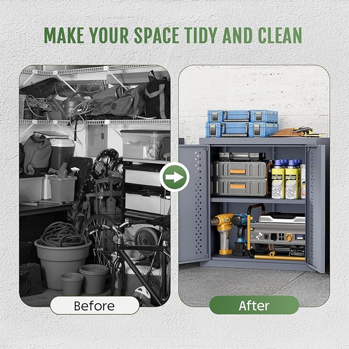 Metal Garage Cabinet, Storage Cabinets, Floating Garage Tool Cabinet with 2 Doors and Adjustable Storage Shelves, Heavy-Duty Tool Organizer for Warehouse, Basement, Kitchen