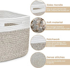 Shelf Woven Storage Basket, 15 x 10 x 9” Closet Rope Baskets For Organizing, Square Bins with Handles, White+Rice Brown 1 Pack