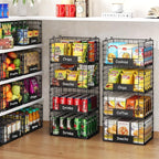 JKsmart Pantry Organizers and Storage, 4 Pack XL Stackable Wire Baskets with NamePlates, Metal Storage Bins for Snack Can Fruit Vegetable Spice