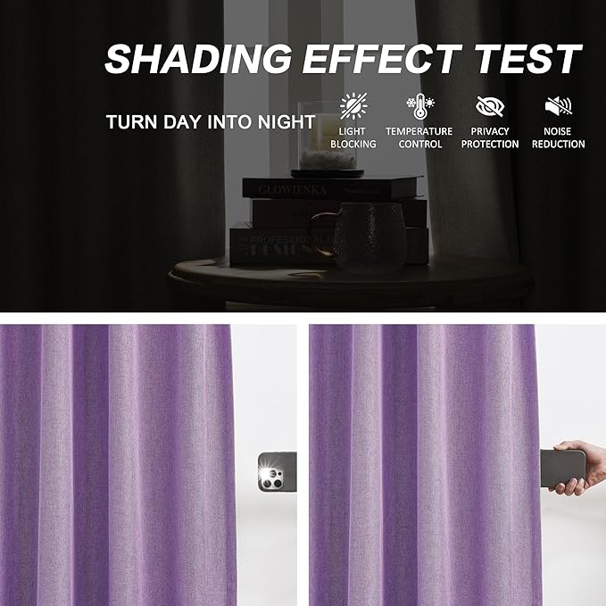 DUALIFE Pinch Pleated Blackout Curtains Purple 2 Panels,Back Tab Ceiling Viral Pleat Hooks Curtain for Track System,Thermal Insulated Drapes for Bedroom Living Room Dining Room,40 Wide x 90 Long