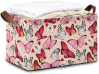 Pink Butterfly Storage Bins with Handles, Collapsible Storage for Clothes, Gift Basket, Blankets & Closet Organization