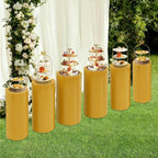Cake Pedestal Stands for Party 6PCS Dessert Table Display Plinth Pillars Gold Round Cylinder Pedestal Stands for Wedding Sculpture Display Column Decoration Cube (6PCS-Cylinder-Gold)