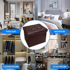 Storage Ottoman, Folding Foot Stool with Thicker Foam Padded Seat Small Leather Storage Ottoman Bench Foot Rest for Living Room Foldable Coffee Table 17x13x13in,Brown