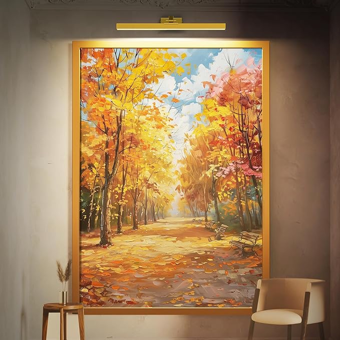 Picture Lights for Wall, 2PCS 24in Battery Operated Picture Light for Paintings CCT Dimmable Recharging Battery Wall Lamp with Remote Control for Living Room Gallery Dartboard Gold Color