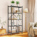 5-Tier Folding Metal Storage Shelf with Wheels, Heavy Duty Organizer Rack Holds 750 lbs, No Assembly Utility Shelving for Kitchen, Garage, Pantry, Living Room, Office (New Upgrade - Gray, 5 Tier)