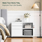 3 Drawer Metal File Cabinet with Lock,Mobile Lateral Filing Cabinet,Printer Stand Storage Cabinets with Shelves for Home Office(White)