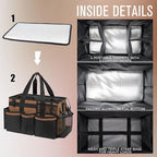 Wearable Cleaning Caddy, Cleaning Caddy Supplies Organizer with Handle & Shoulder Straps for Housekeepers, Under Sink & Car Cleaning Tool Organizers Bag with 4 Foldable Divider (Brown)