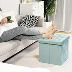 B FSOBEIIALEO Storage Ottoman Cube Velvet Tufted Folding Ottomans Footstool Rest Seat with Removable Lid (Teal, Medium)