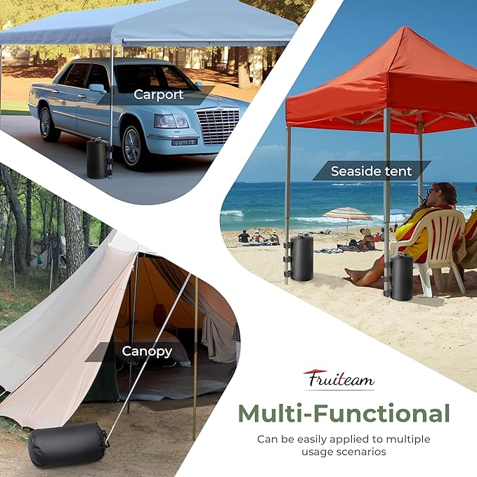 FRUITEAM Canopy Water Weight Bag, 220 LBS Water Tent Weights Set of 4, Weights for Tent Legs, Portable 4 Pack Weight Bags for Gazebo, Patio Umbrella, Pop Up Canopy, Carport, 25L Black