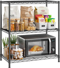 3 Tier Storage Shelves Metal Shelving Unit,Adjustable Wire Rack Pantry Kitchen Shelves,Small Shelf Wire Shelving for Laundry Office Bedroom Dorm Bathroom Closet 24" W x 30" H x 14" D Black Shelves