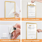 2 Pack 8.5"x11" Sign Holder Wall-mounted, Self-Adhesive Display Frame for College Certificate/Poster/Paper/Picture Office/Store/School Display Sign Holder with Horizontal and Vertical (Gold)