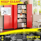 Pataku Metal Storage Cabinet, 72" Garage Cabinet with Doors and Shelves Lockable Steel Multifunctional Cabinets, File Cabinets for Home, Office, Warehouse(Black Red)
