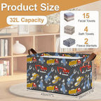 Excavator Car Storage Bins with Handles, Collapsible Storage for Clothes, Gift Basket, Blankets & Closet Organization