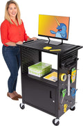 Line Leader Stellar AV Cart - Computer Cart with Customizable Pegboard & Hooks, Locking Cabinet, UL Certified Power, Mobile Workstation with Locking Wheels, Ideal for Laptop & Charger Storage