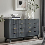 T4TREAM Fluted 8 Drawers Dresser, 54" Wide Modern Chest of Drawers with Faux Marble Top, Curved Profile Design, Dresser TV Stand, Wood Drawer Organizer for Bedroom, Living Room, Hallway, Dark Grey