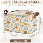 Cute Animal Storage Basket Large 17x11.5x10.5 Inche-Collapsible Fabric Organizer Bin with Handles for Nursery, Kids Room, Toys-Foldable Decorative Hamper with Adorable Animal Print-Single Pack