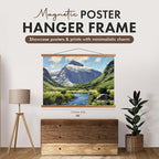 Travelization Magnetic Poster Hanger 36” Poster Frame with Strong Magnets, Complete Hanging Kit for Posters, Art, Maps, and More, Fits 36x24, 36x40, and 36x48, Teak Wood
