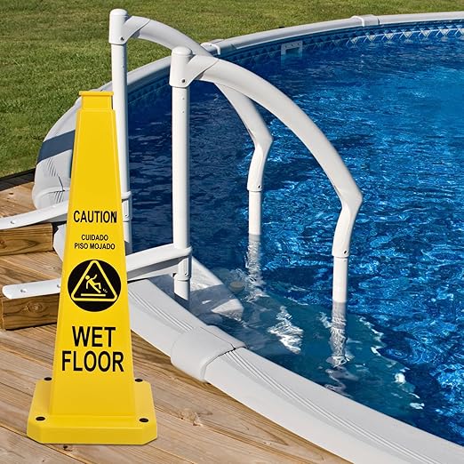 OrangeStar 6-Pack 28" Wet Floor Caution Cones, Yellow 4-Sided Bilingual Warning Message Safety Traffic Cones with Heavy Rubber Base for Indoor/Outdoor Use
