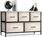 Sorbus Dresser with 5 Faux Wood Drawers - Storage Unit Organizer Chest for Clothes - Bedroom, Hallway, Living Room, Closet, & Dorm Furniture - Steel Frame, Wood Top, & Easy Pull Fabric Bins