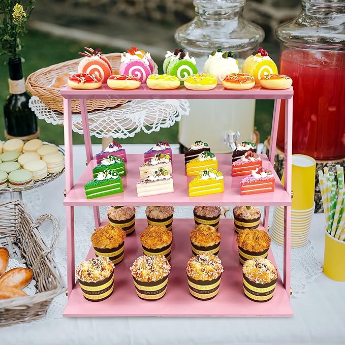 CozyNova 3 tier candy display - Snack holder with snack holder - Multi-functional counter snack and chip holder for stores - Cupcake display stand (Pink)