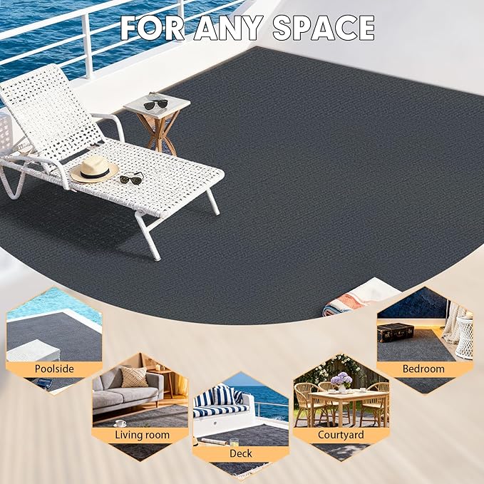 Marine Carpet,5 FT x 15 FT Dark Gray Indoor Outdoor Carpet 0.2" Thick Boat Carpet with Water-Proof TPE Backing, Non-Slide Outdoor Marine Carpet Roll for Home, Patio, Porch, Deck