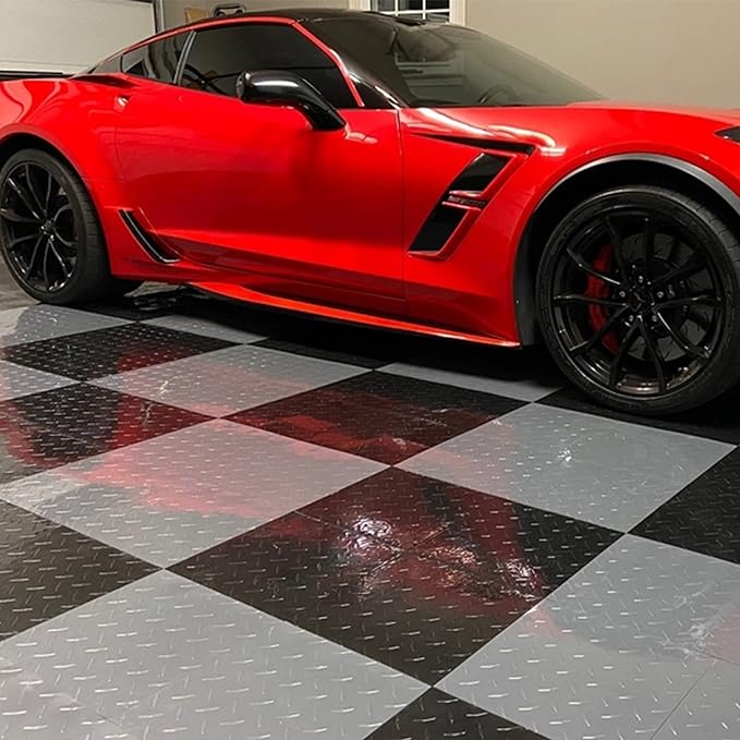 FlooringInc's Nitro 12"x12" Snap-Together Garage Flooring Tiles, Non-Slip Interlocking Plastic Floor Mat, Garage Organization & Storage, Coin Pattern, Gunmetal, 12 Tiles, 12 Sq/Ft