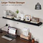 fuqing Black Floating Shelves 48 Inch, Solid Wood Wall Mounted Shelves Set of 2, Extra Long Modern Floating Shelves for Wall Decor & Storage, Shelves for Bathroom Bedroom Kitchen Living Room - Black