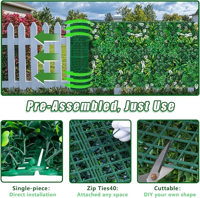 Artificial Hedge Grass Wall, Boxwood Panels 40"x120"(33.33 SQFT), UV Protected Greenery Wall Backdrop, Green Wall Decor for Outdoor Indoor Wedding Décor
