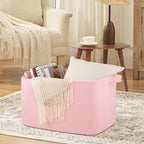 95L Extra Large Blanket Basket, 24" x 16.9" x 14.2" Woven Storage Basket for Living Room, Rectangle Nursery Blanket Storage for Toys, Towels, Dirty Clothes (Pink)