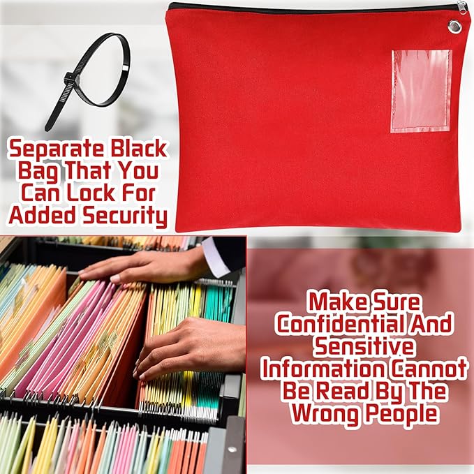 2 Pcs Interoffice Mailer Canvas Transit Sack Zipper Bag 18" x 14" Large Zipper Pouch with Grommet Interoffice Mail Bag (Red)
