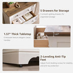 T4TREAM Farmhouse 5 Drawer Dresser for Bedroom, 47" Tall Wood Dresser with Ample Storage Space and Rustic Charm, Antique White