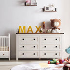 RedLemon 6 Drawer Dresser for Bedroom, Farmhouse 54 Inch Wide Rustic Wood Dresser TV Stand, Chest of Drawers for Closet, Living Room, Hallway, Antique White