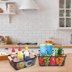 Maxcheck 6 Pack 3 Size Metal Wire Baskets with Wooden Handles Black Steel Mesh Storage Dog Toys Bins Organizer Containers for Home Pet Toys Storage Cabinets Pantry Closet Kitchen Makeup Rectangle